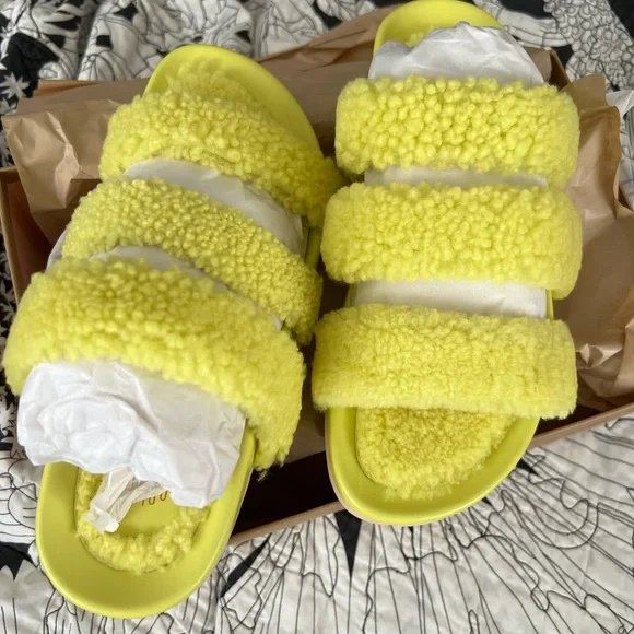 Charlotte Stone Yellow Fuzzy Slippers - Picture 3 of 5